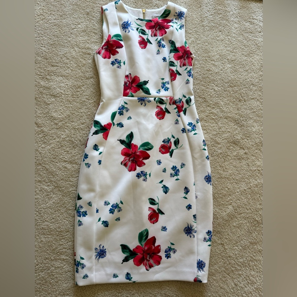 Like New Calvin Klein Floral Sleeveless Scuba Stretch Midi Dress Size 4